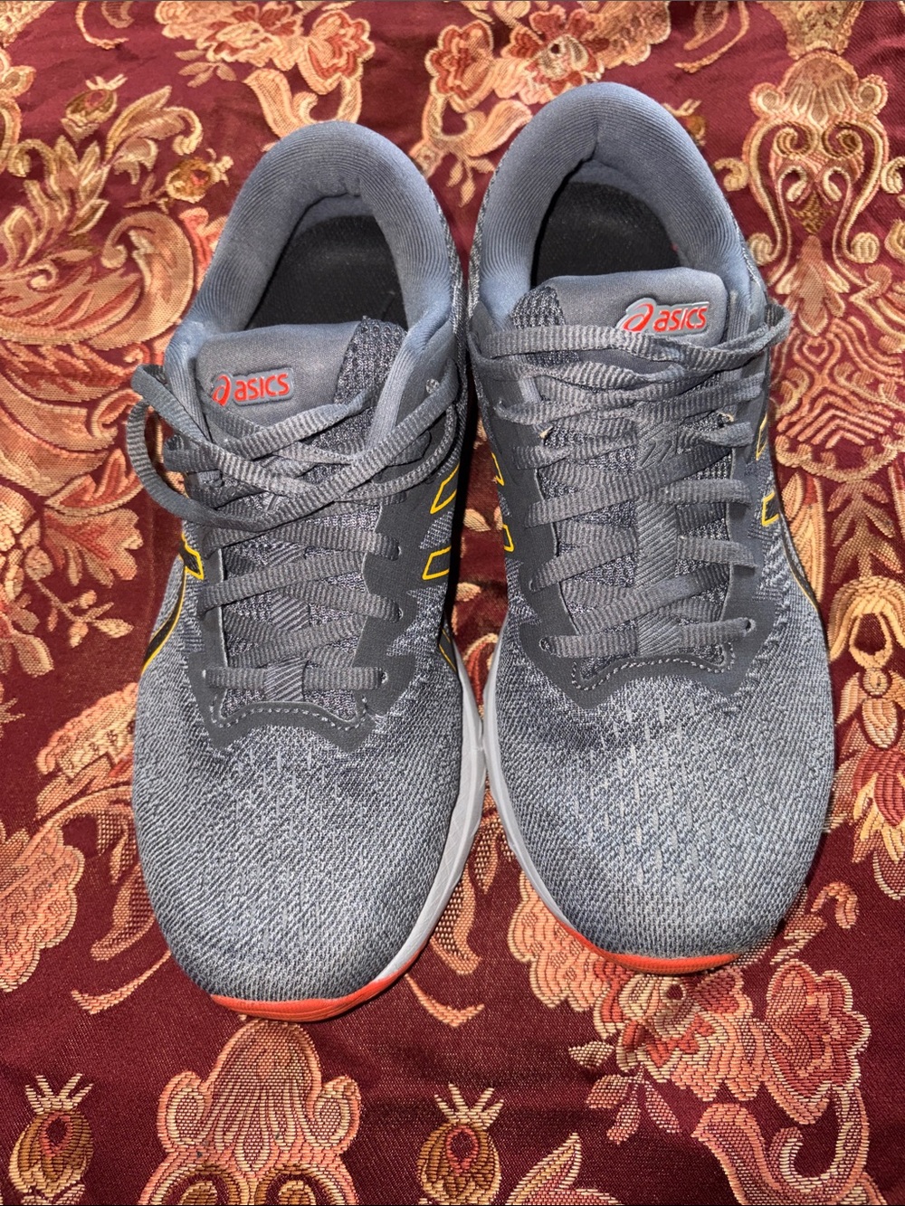 Asics Gray and Yellow Men's Running Sneakers with Orange Trim